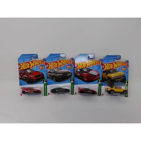 Hot Wheels Green Speed Lot of 4 Includes Hummer Nissan Leaf Ford Mustang Audi - Picture 1 of 5